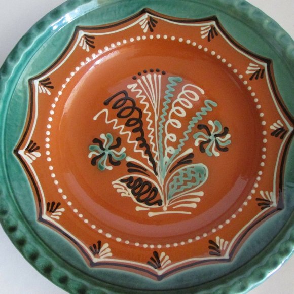 Large Hand Painted Terra Cotta Pottery Plate Vintage Decorative Artisan Signed - Picture 2 of 10